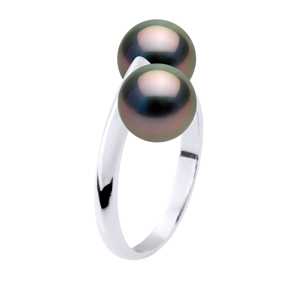 Bague Toi & Moi Véritables Perles de Tahiti Rondes 8-9 mm — Argent 925 Millièmes Rhodié 3