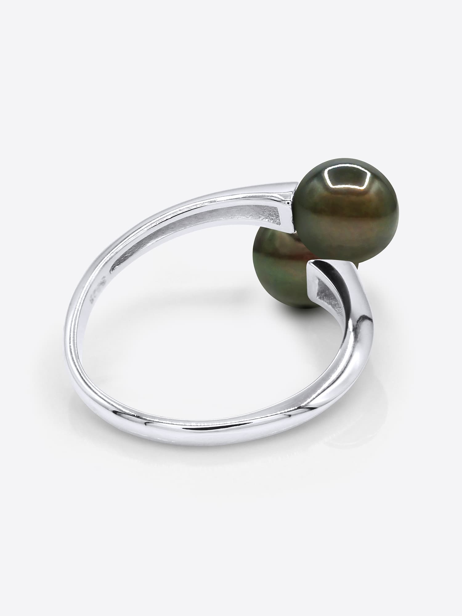 Bague Toi & Moi Véritables Perles de Tahiti Rondes 8-9 mm — Argent 925 Millièmes Rhodié 5
