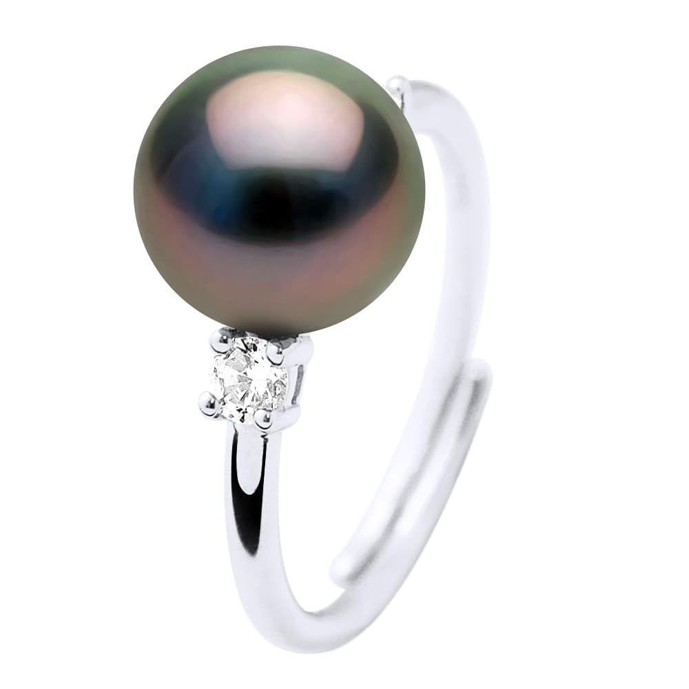 Bague Jonc Véritable Perle de Tahiti Ronde 8-9 mm — Argent 925 Millièmes Rhodié 1