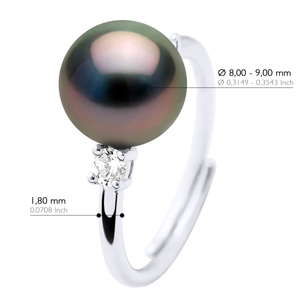 Bague Jonc Véritable Perle de Tahiti Ronde 8-9 mm — Argent 925 Millièmes Rhodié 2