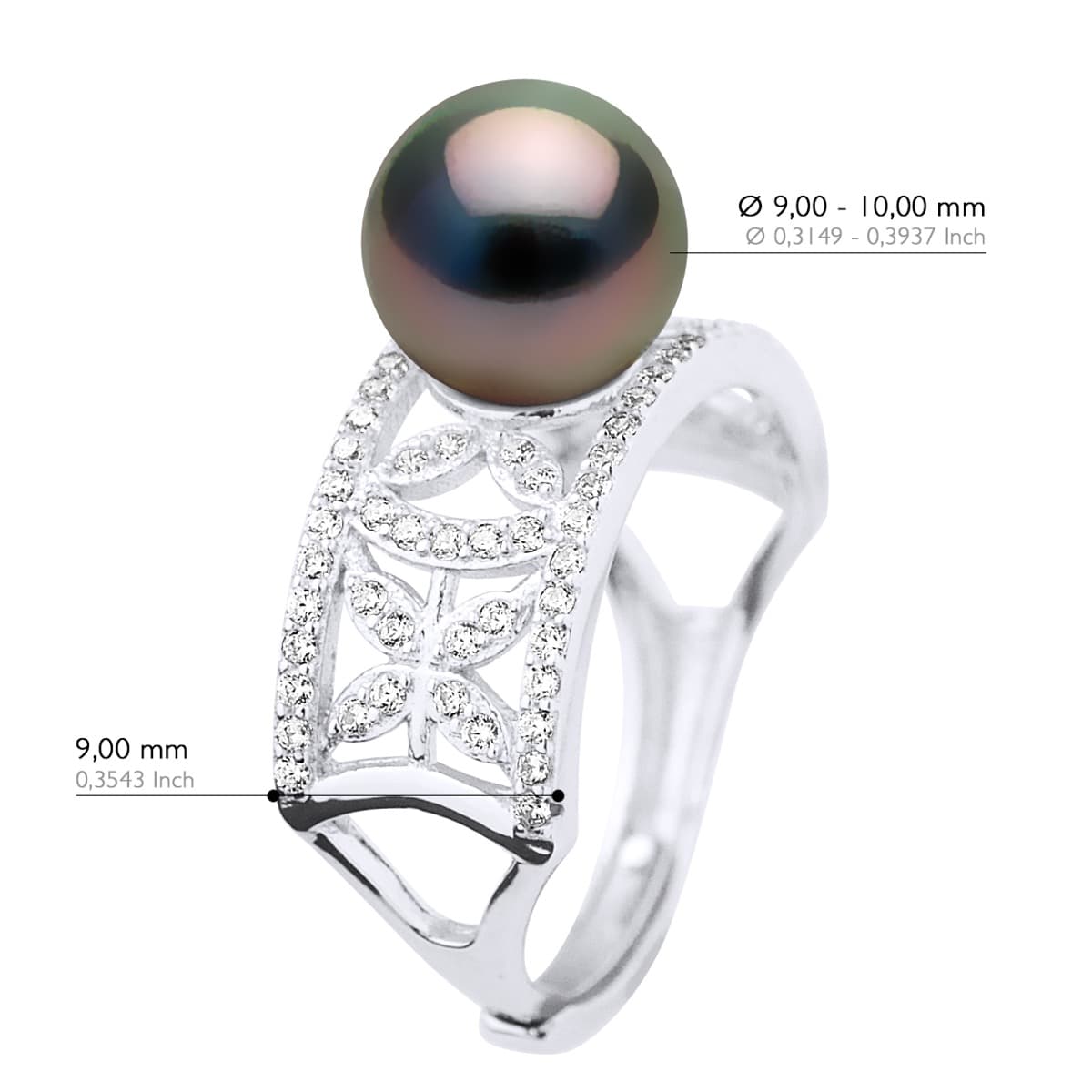 Bague Jonc Véritable Perle de Tahiti Ronde 9-10 mm — Argent 925 Millièmes Rhodié 2