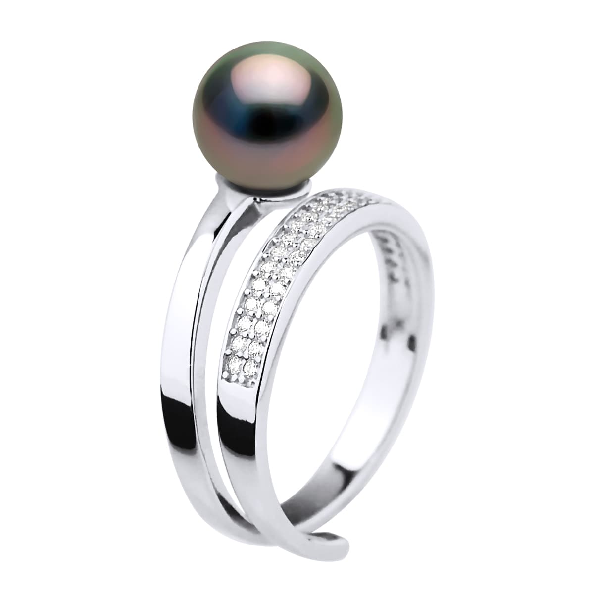 Bague Jonc Véritable Perle de Tahiti Ronde 8-9 mm — Argent 925 Millièmes Rhodié 1