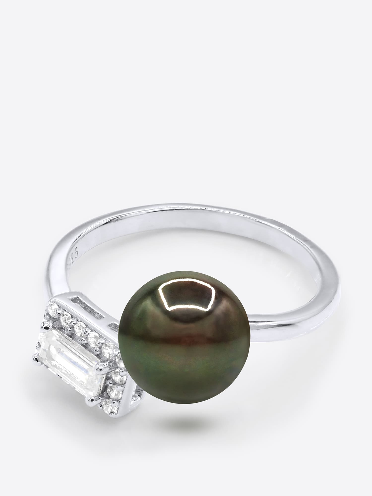 Bague Véritable Perle de Tahiti Ronde 8-9 mm — Argent 925 Millièmes Rhodié 1