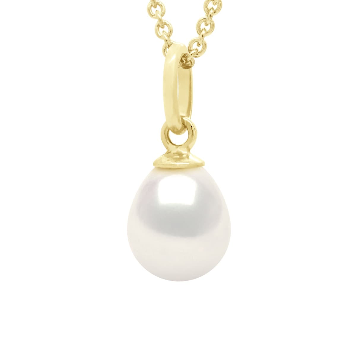 Pendentif Bélière Articulée Véritable Perle d'Eau Douce Poire 7-8 mm — Or Jaune 750 Millièmes 1