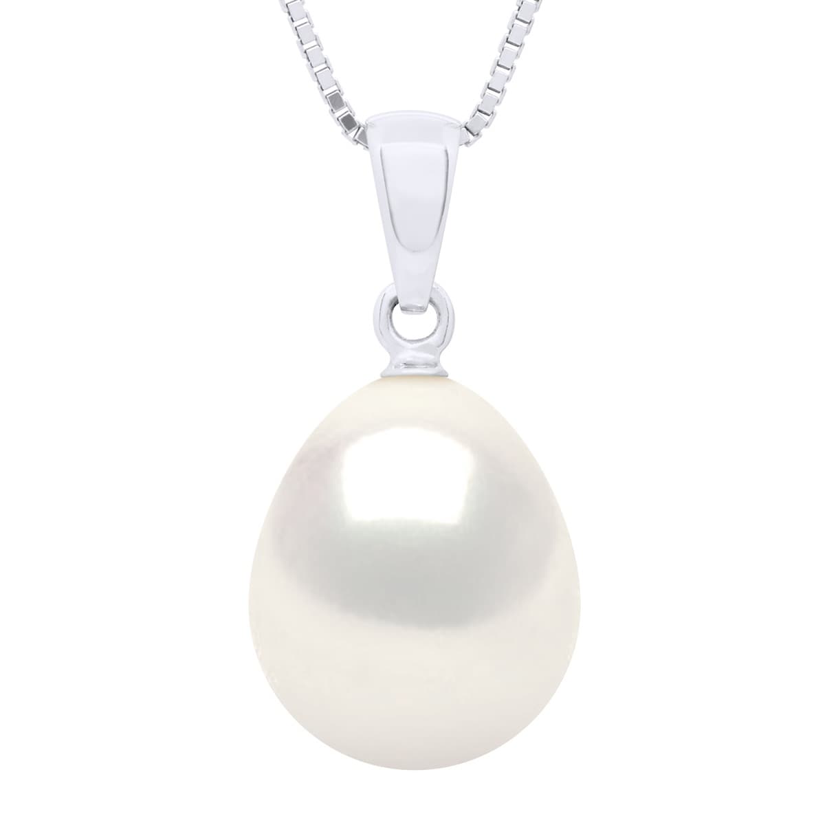 Pendentif Bélière Articulée Véritable Perle d'Eau Douce Poire 10-11 mm — Or Blanc 750 Millièmes 1