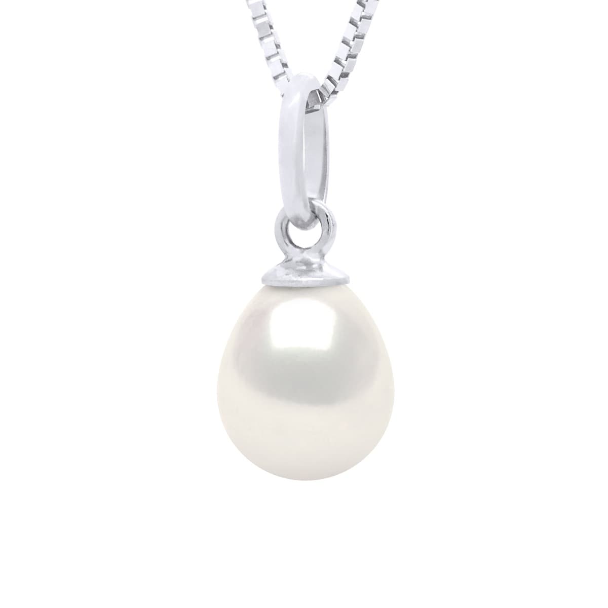 Pendentif Bélière Articulée Véritable Perle d'Eau Douce Poire 7-8 mm — Or Blanc 750 Millièmes 1