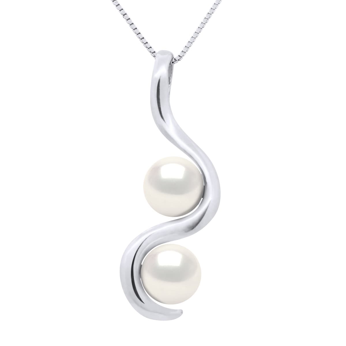 Collier Véritables Perles d'Eau Douce Rondes 7-8 mm — Or Blanc 750 Millièmes — 42 cm 1