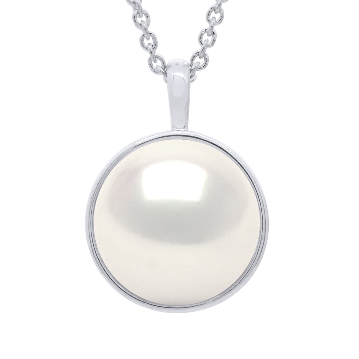 Collier Véritable Perle d'Eau Douce Bouton 10-11 mm — Or Blanc 375 Millièmes — 42 cm 1