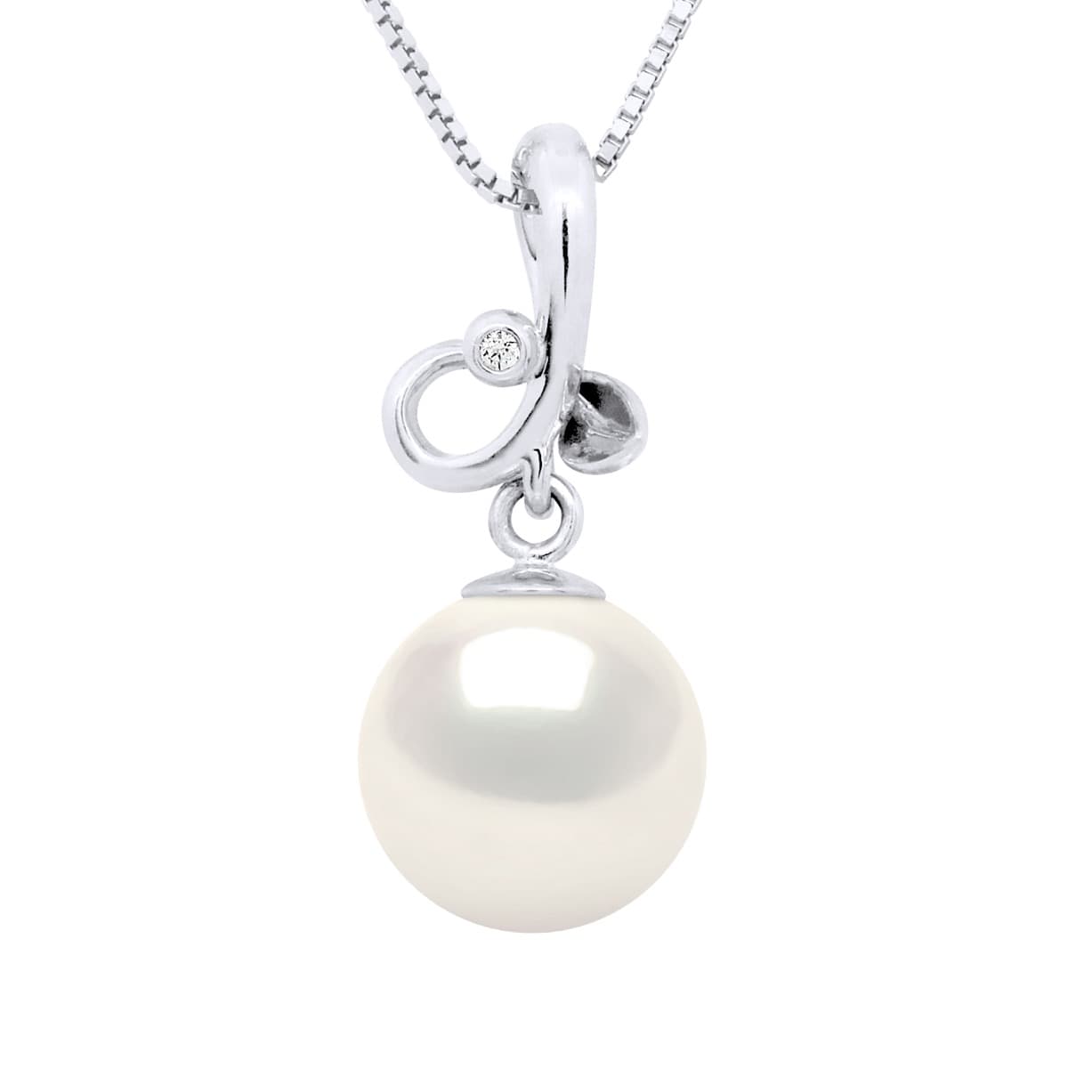 Collier Véritable Perle d'Eau Douce Ronde 9-10 mm Diamant 0.01 ct — Or Jaune 375 Millièmes — 42 cm 1