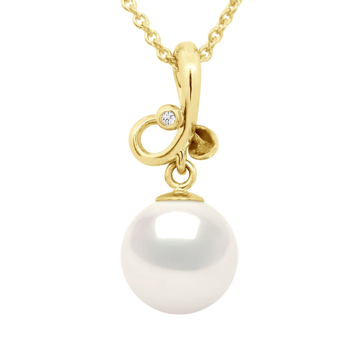 Collier Véritable Perle d'Eau Douce Ronde 9-10 mm Diamant 0.01 ct — Or Jaune 375 Millièmes — 42 cm 1