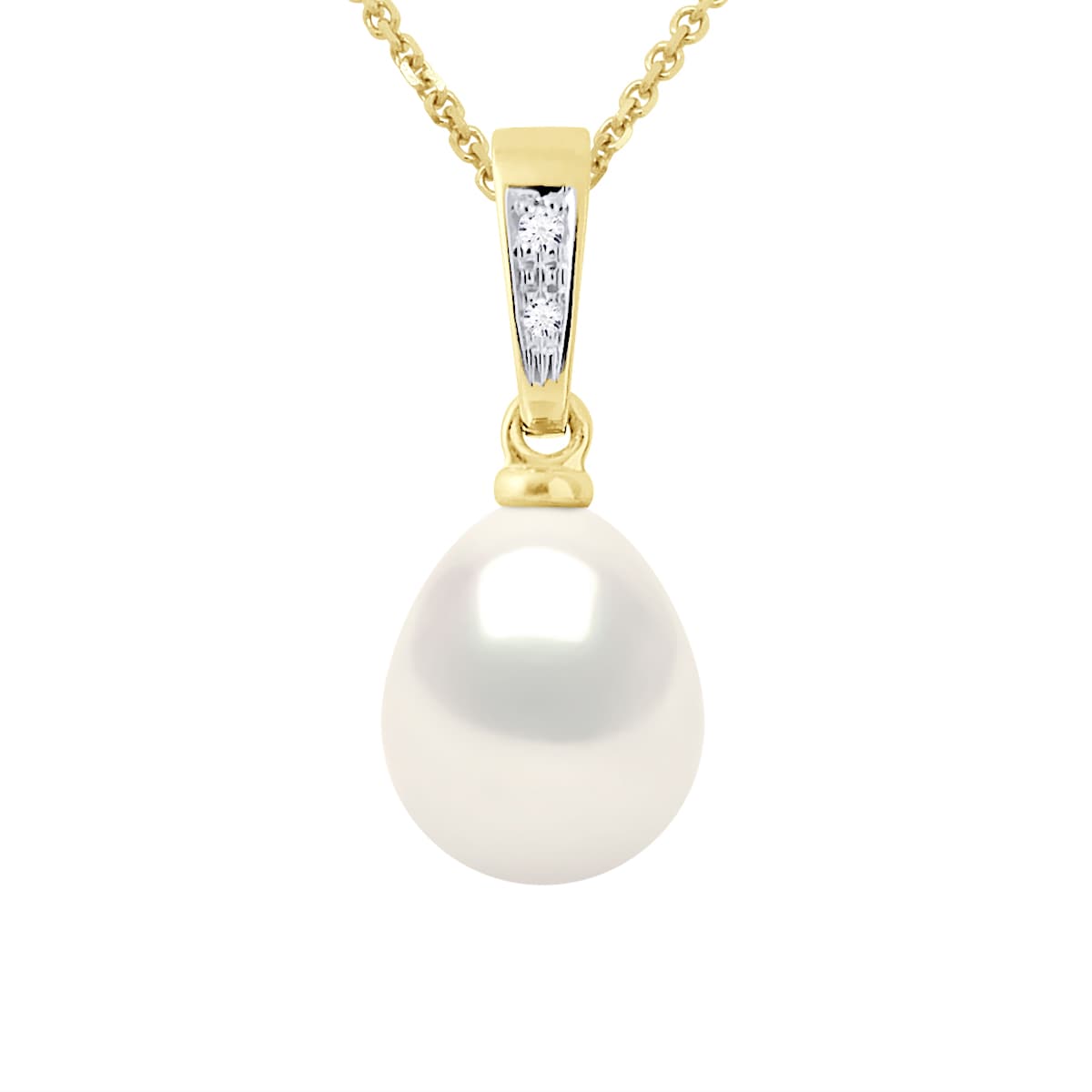 Pendentif Véritable Perle d'Eau Douce Poire 8-9 mm Diamants 0.01 ct — Or Jaune 375 Millièmes 1