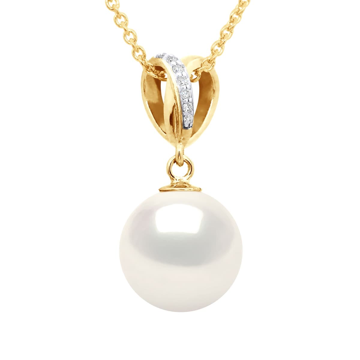 Collier Véritable Perle d'Eau Douce Ronde 10-11 mm Diamants 0.03 ct — Or Jaune 375 Millièmes — 42 cm 1