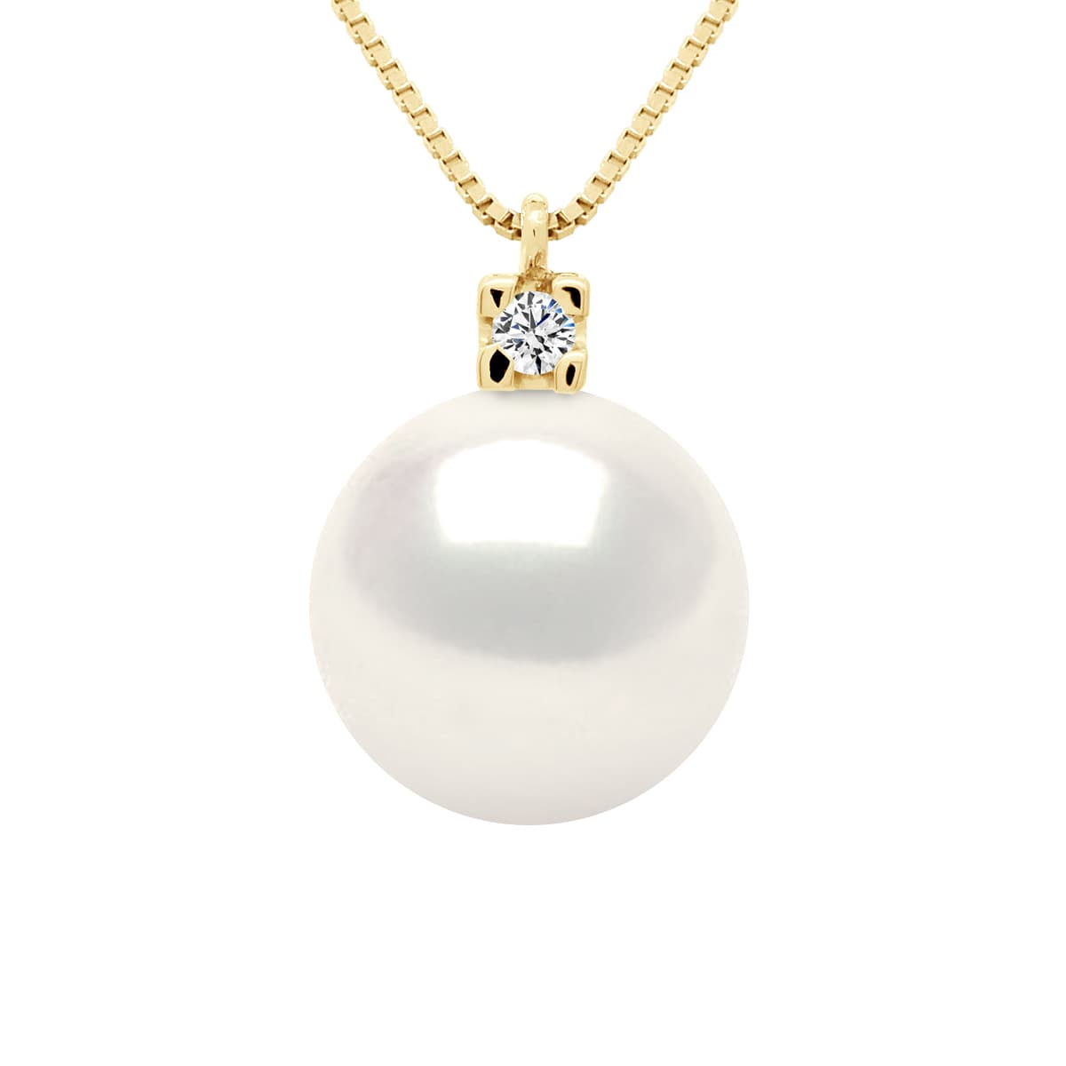Collier Véritable Perle d'Eau Douce Ronde 10-11 mm Diamants 0.02 ct — Or Jaune 750 Millièmes — 42 cm 1