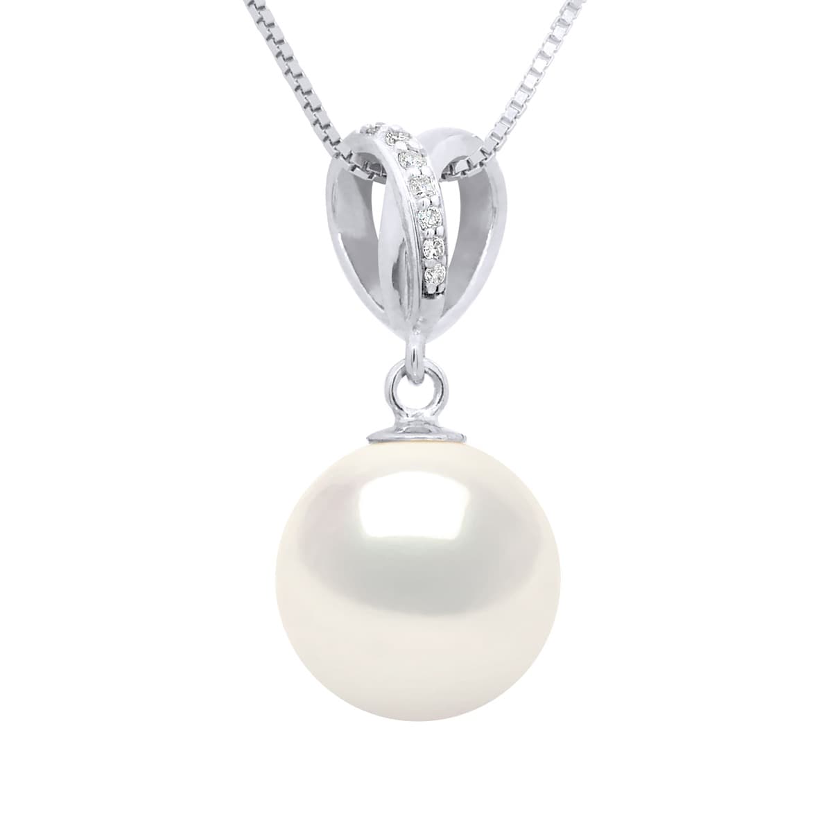 Collier Véritable Perle d'Eau Douce Ronde 10-11 mm Diamants 0.03 ct — Or Blanc 375 Millièmes — 42 cm 1