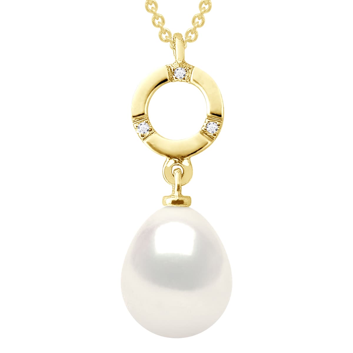Collier Véritable Perle de Tahiti Poire 9-10 mm Diamant 0.01 ct — Or Jaune 375 Millièmes — 42 cm 1