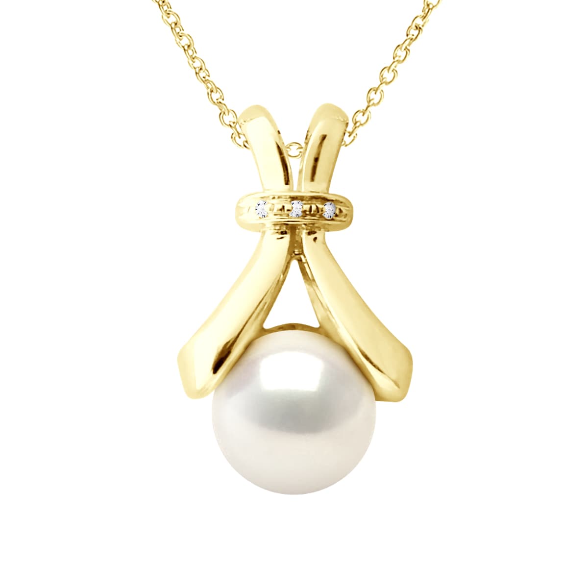 Collier Véritable Perle de Tahiti Bouton 6-7 mm Diamant 0.01 ct — Or Jaune 375 Millièmes — 42 cm 1