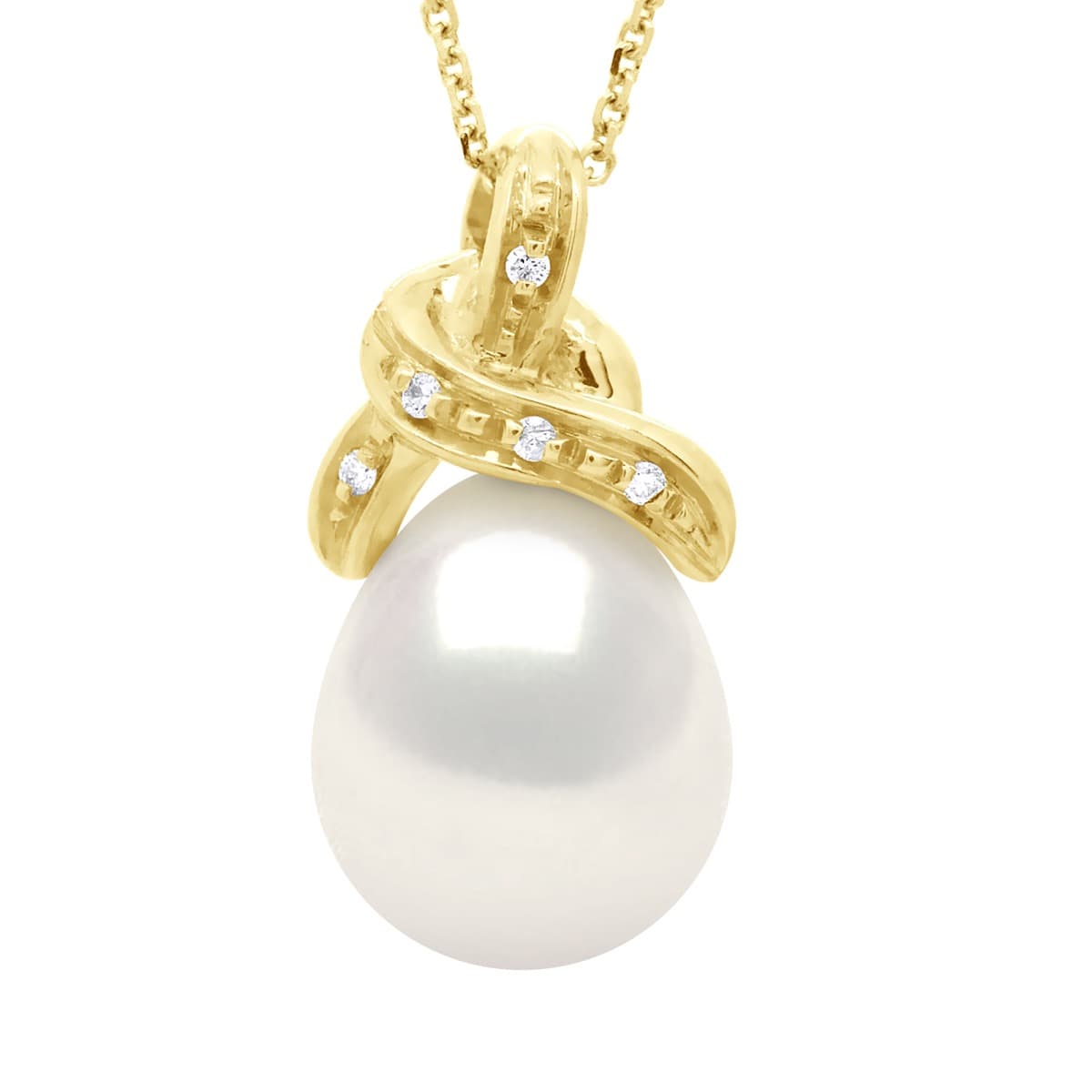 Collier Véritable Perle de Tahiti Poire 9-10 mm Diamants 0.04 ct — Or Jaune 750 Millièmes — 42 cm 1