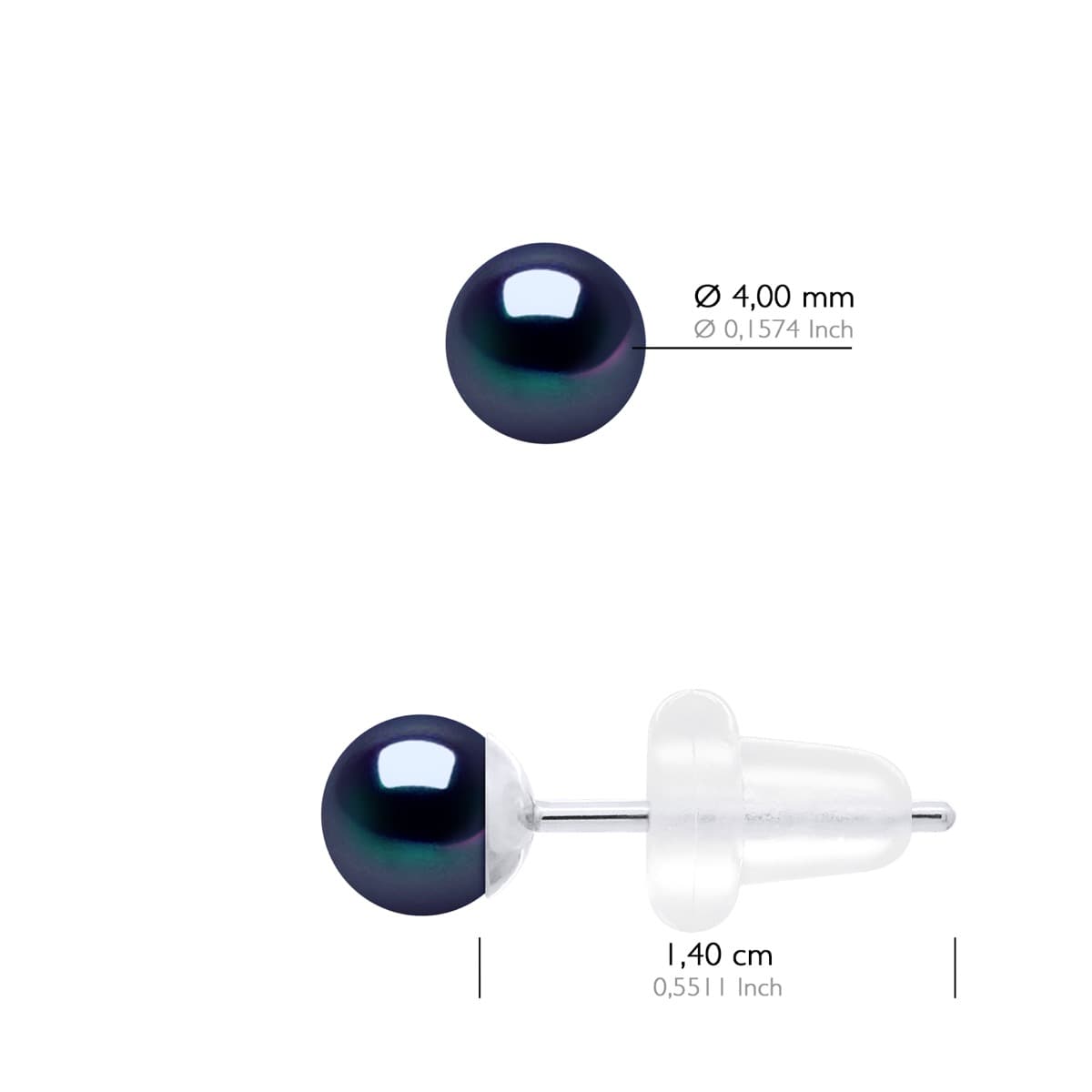 Boucles d'Oreilles Véritables Perles d'Eau Douce Rondes 4-5 mm — Or Blanc 750 Millièmes 2