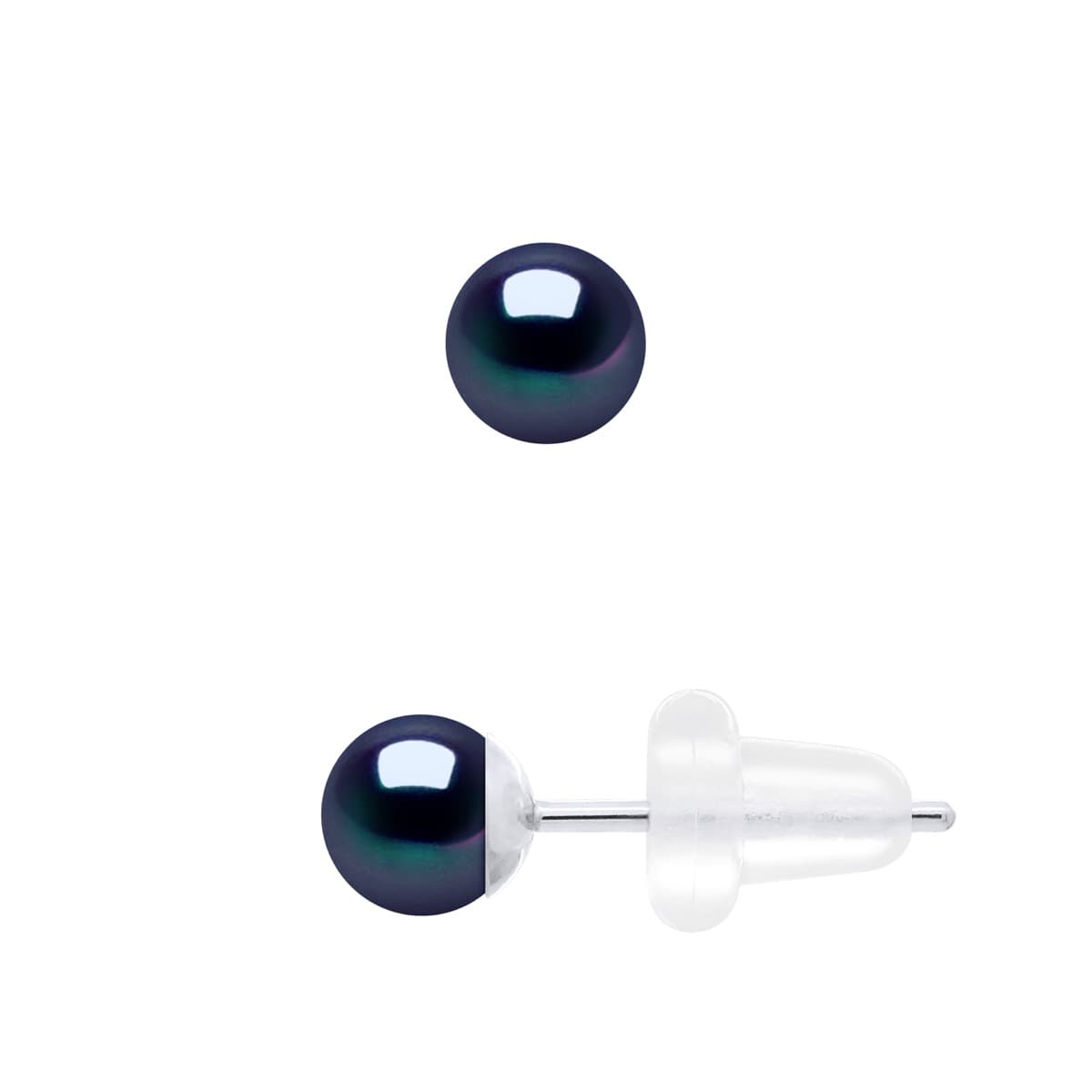 Boucles d'Oreilles Véritables Perles d'Eau Douce Rondes 4-5 mm — Or Blanc 750 Millièmes 3