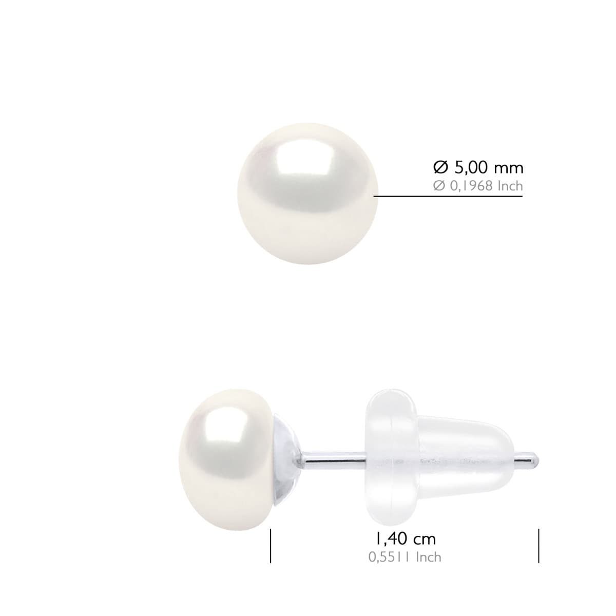Boucles d'Oreilles Véritables Perles d'Eau Douce Bouton 5-6 mm — Or 375 Millièmes 2