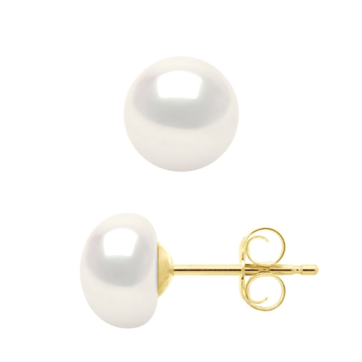 Boucles d'Oreilles Véritables Perles d'Eau Douce Bouton 7-8 mm — Or Jaune 375 Millièmes 3