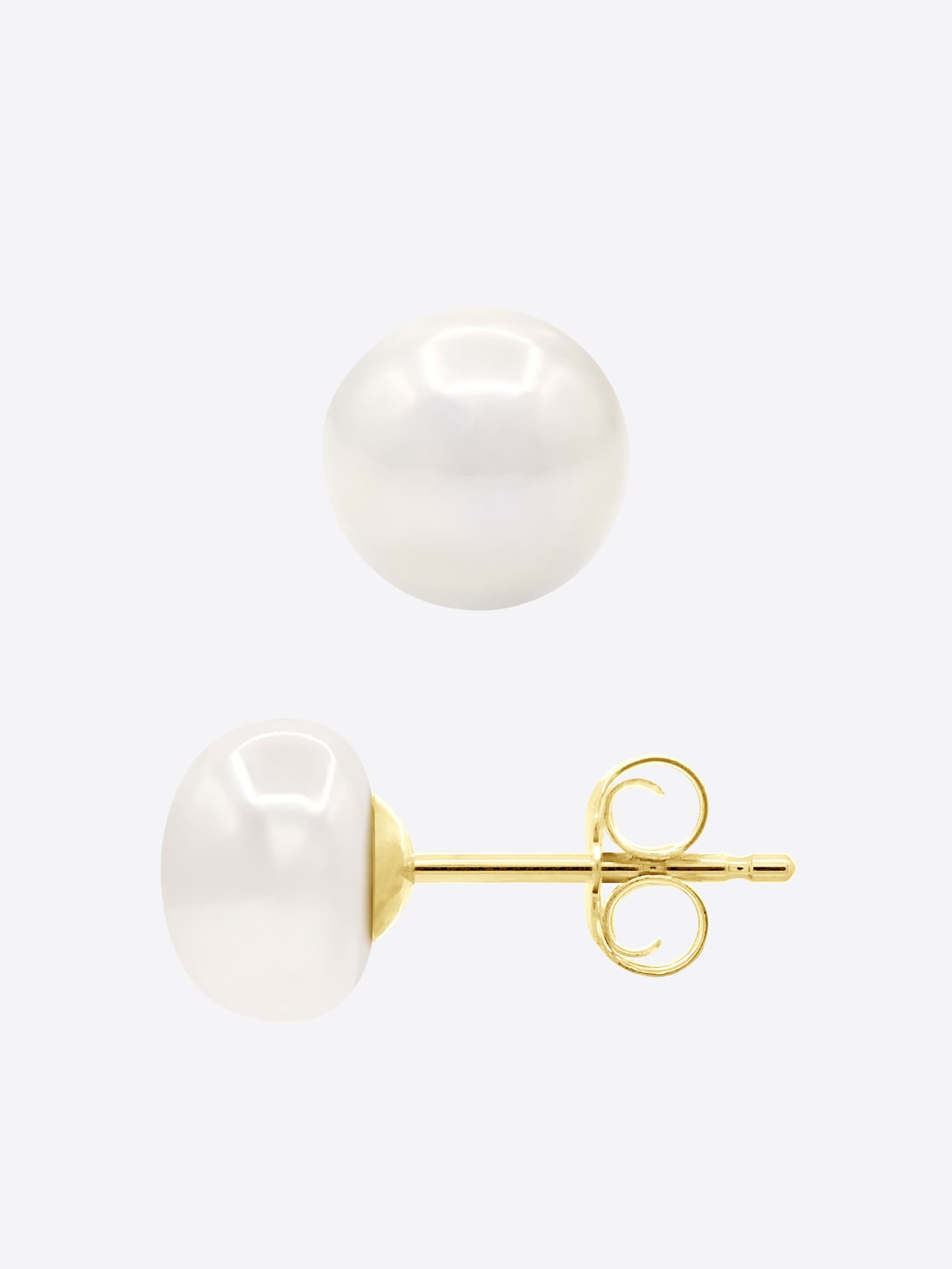 Boucles d'Oreilles Véritables Perles d'Eau Douce Bouton 7-8 mm — Or Jaune 375 Millièmes 5