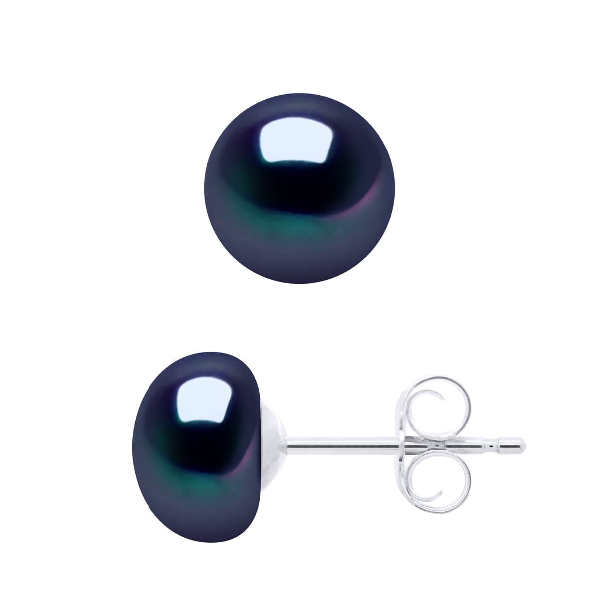 Boucles d'Oreilles Véritables Perles d'Eau Douce Bouton 7-8 mm — Or Blanc 375 Millièmes 2