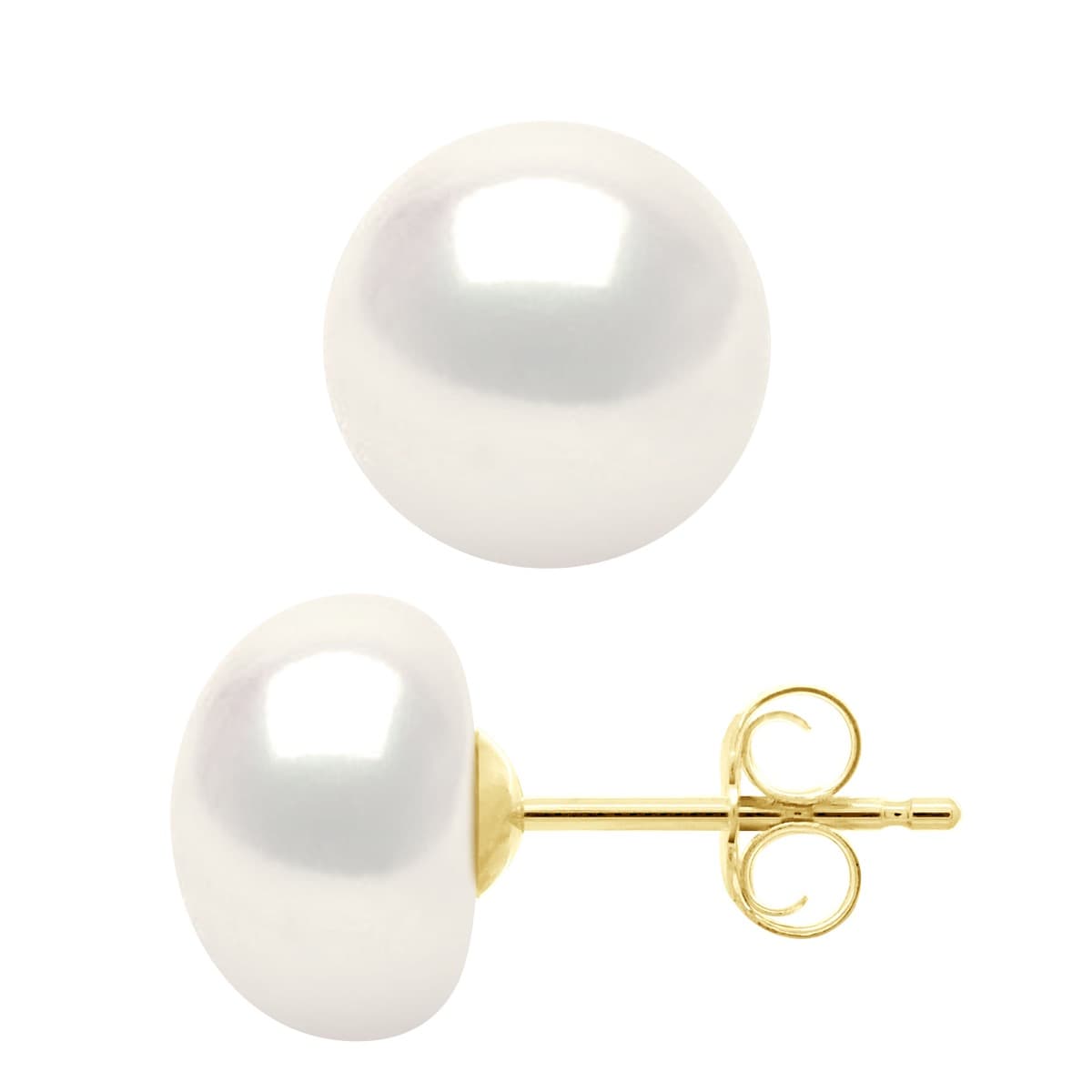Boucles d'Oreilles Véritables Perles d'Eau Douce Bouton 9-10 mm — Or Jaune 375 Millièmes 1
