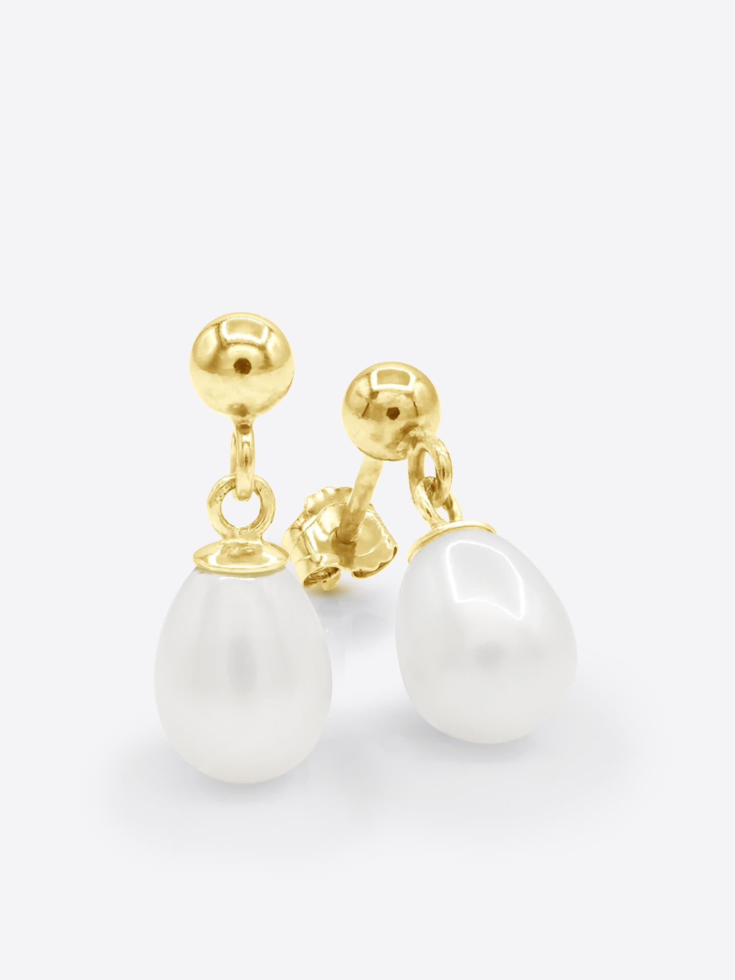 Boucles d'Oreilles Véritables Perles d'Eau Douce Poires 7-8 mm — Or Jaune 375 Millièmes 1