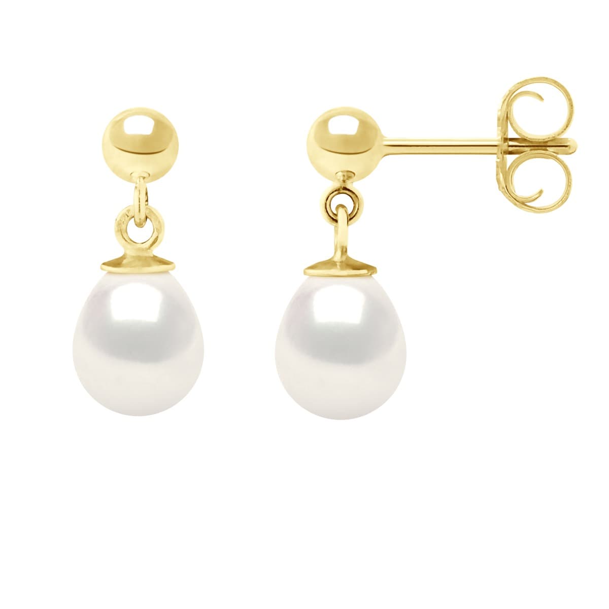 Boucles d'Oreilles Véritables Perles d'Eau Douce Poires 7-8 mm — Or Jaune 375 Millièmes 3