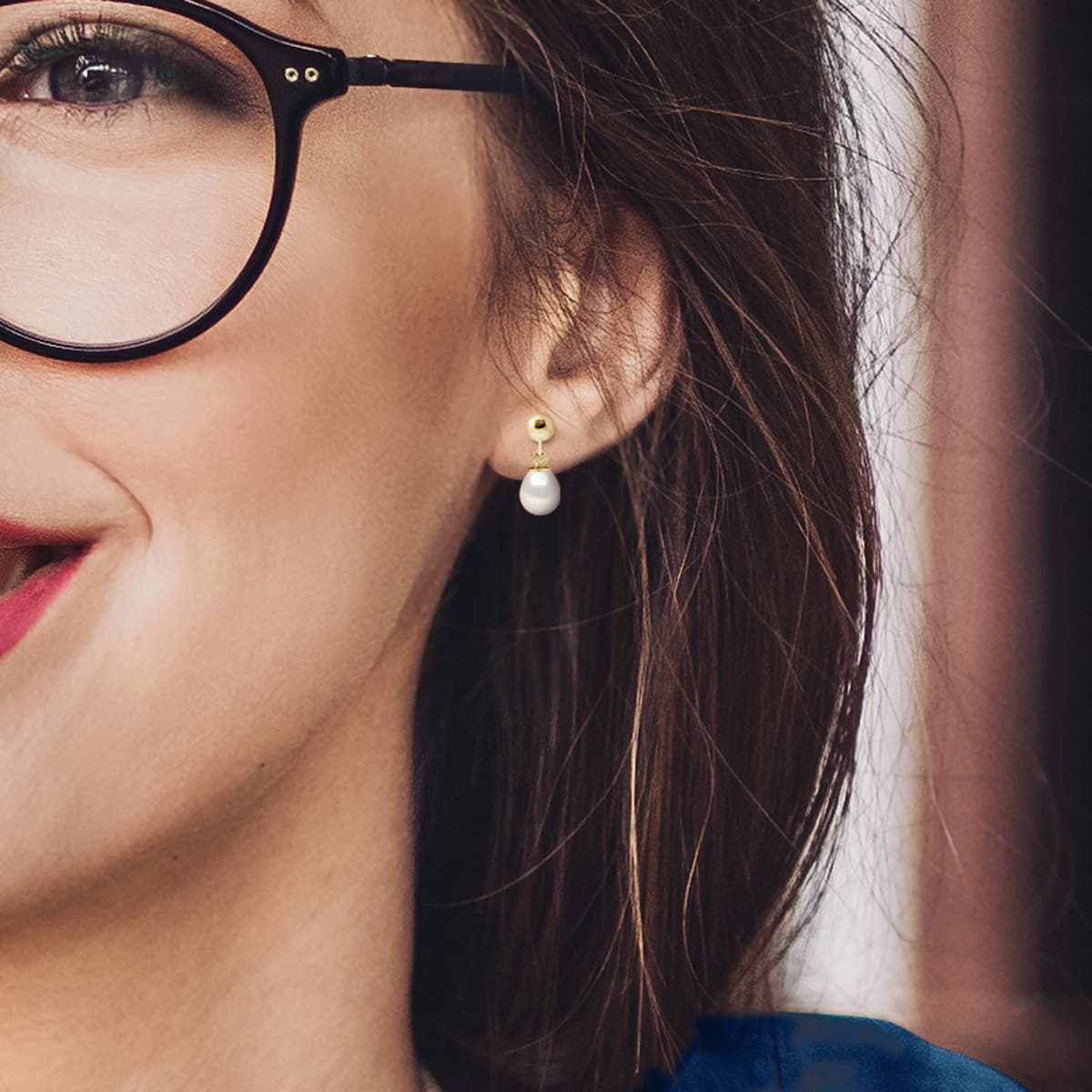 Boucles d'Oreilles Véritables Perles d'Eau Douce Poires 7-8 mm — Or Jaune 375 Millièmes 5