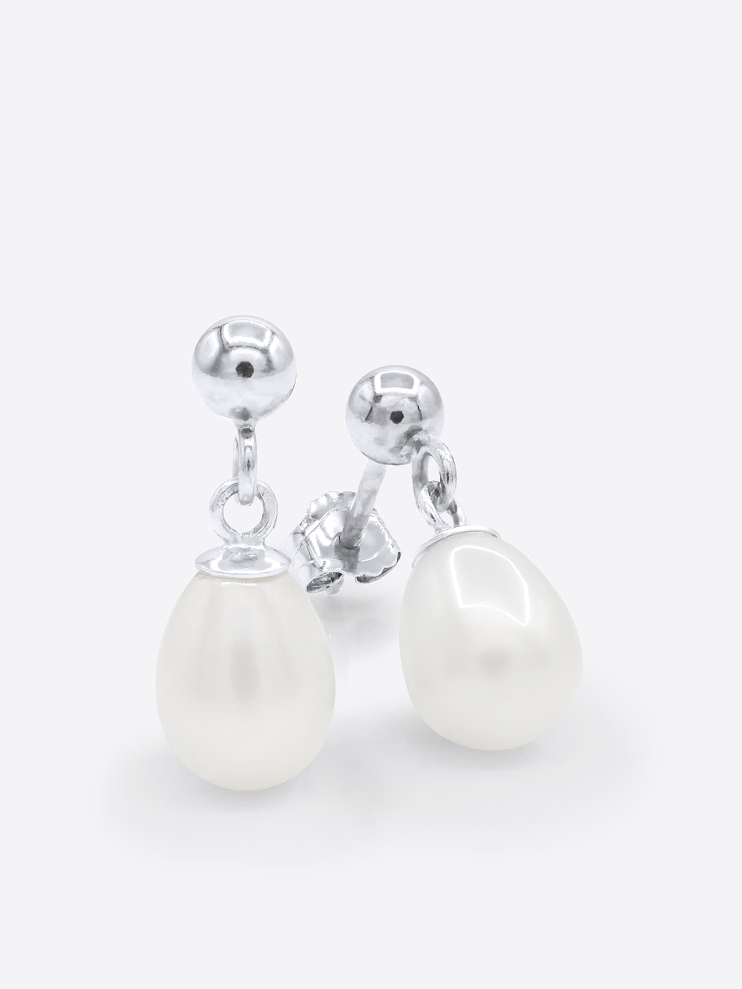 Boucles d'Oreilles Véritables Perles d'Eau Douce Poires 7-8 mm — Or Blanc 375 Millièmes 1