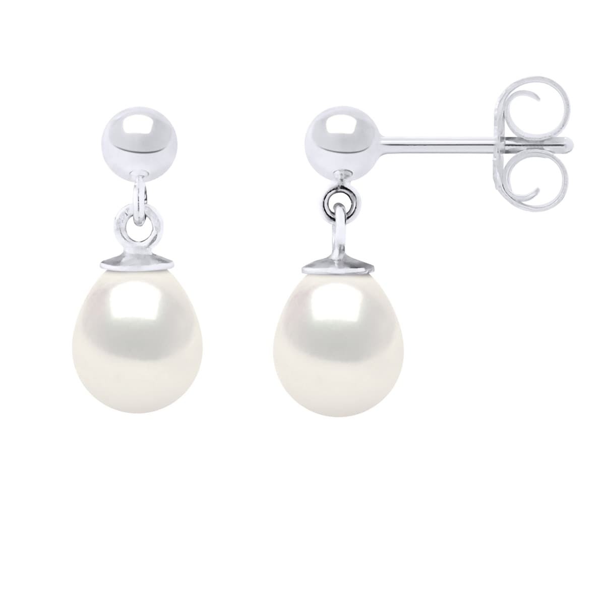 Boucles d'Oreilles Véritables Perles d'Eau Douce Poires 7-8 mm — Or Blanc 375 Millièmes 4