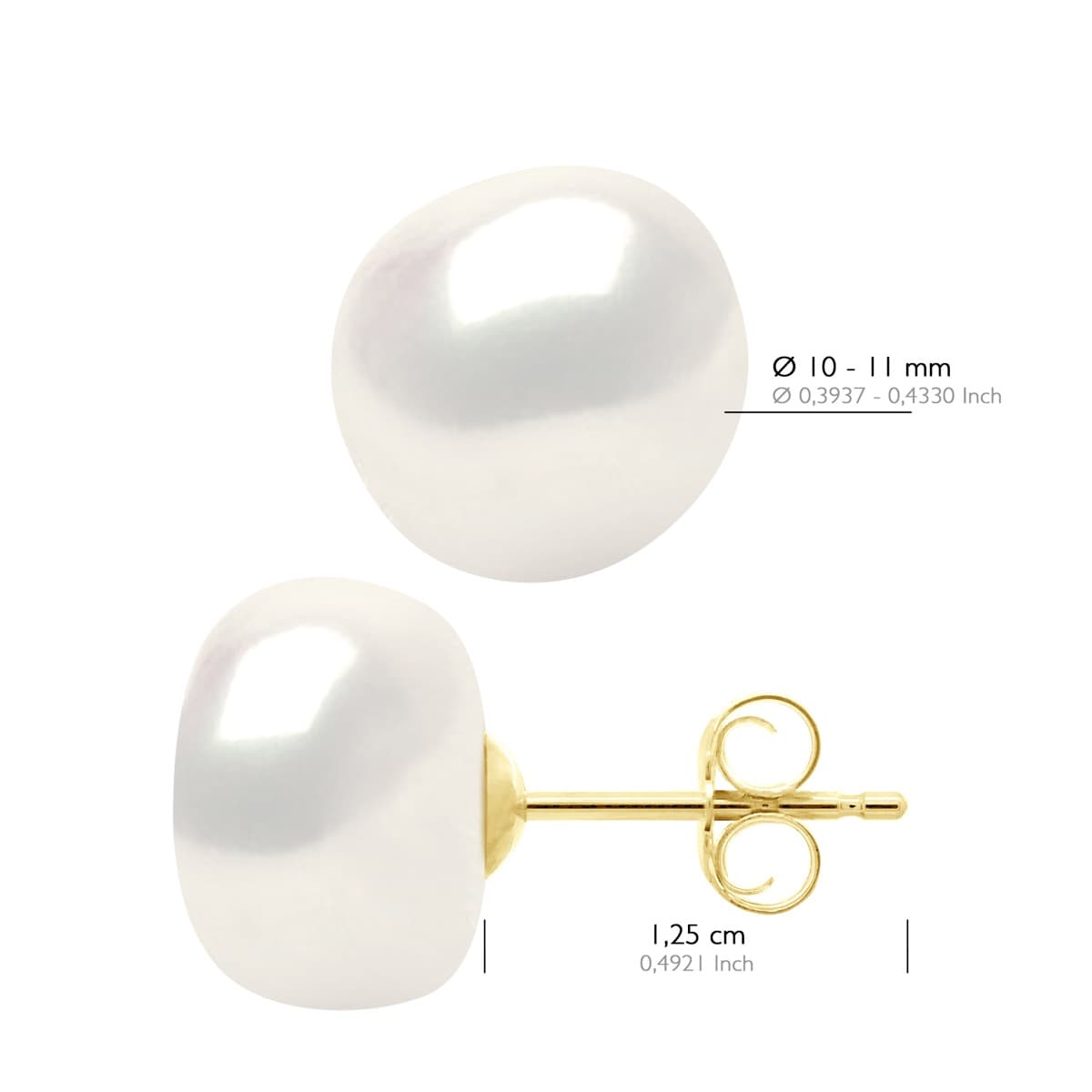 Boucles d'Oreilles Véritables Perles d'Eau Douce Baroques 10-11 mm — Or Jaune 375 Millièmes 2