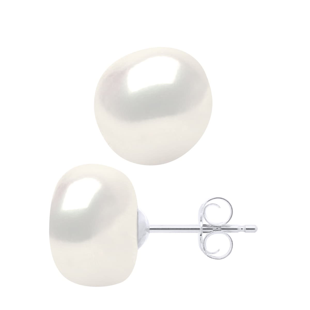 Boucles d'Oreilles Véritables Perles d'Eau Douce Baroques 10-11 mm — Or Blanc 375 Millièmes 3