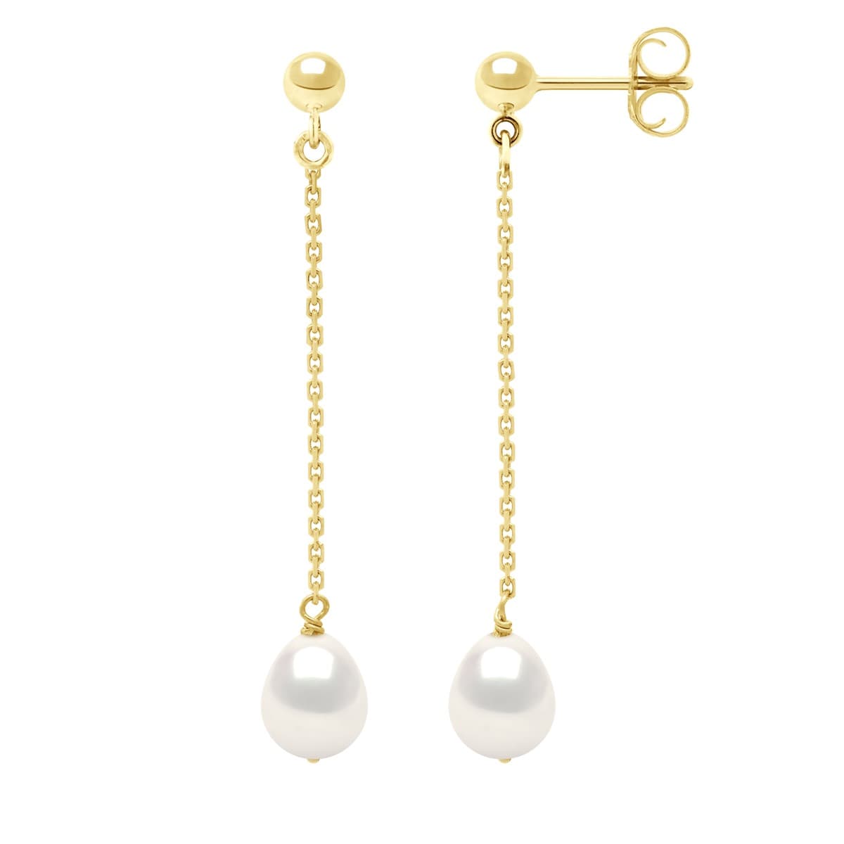 Boucles d'Oreilles Véritables Perles d'Eau Douce Poires 7-8 mm — Or Jaune 375 Millièmes 1
