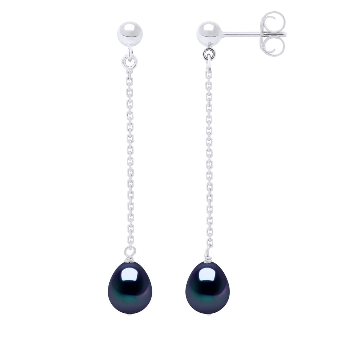 Boucles d'Oreilles Véritables Perles d'Eau Douce Poires 7-8 mm — Or Blanc 375 Millièmes 1