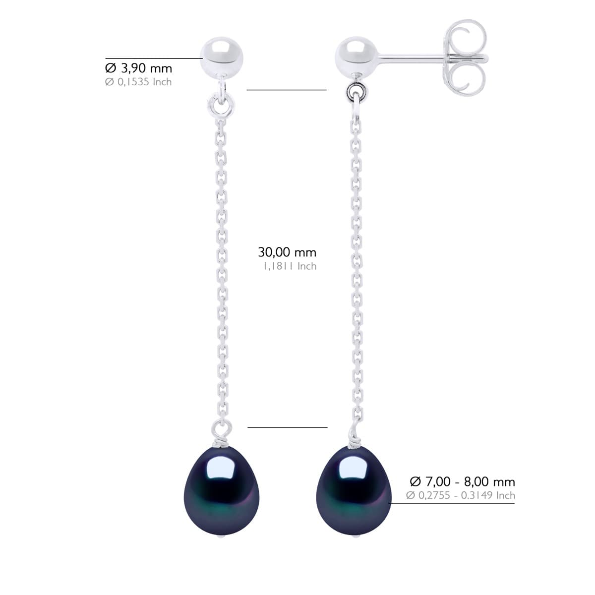 Boucles d'Oreilles Véritables Perles d'Eau Douce Poires 7-8 mm — Or Blanc 375 Millièmes 2