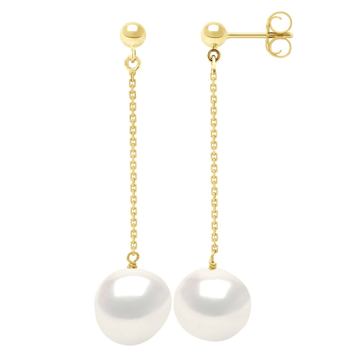 Boucles d'Oreilles Véritables Perles d'Eau Douce Baroques 11-12 mm — Or Jaune 375 Millièmes 1