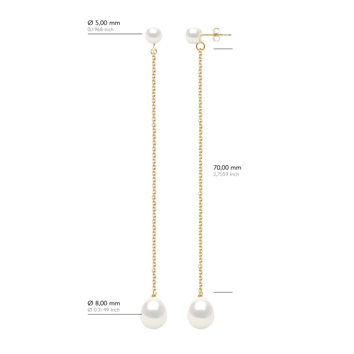 Boucles d'Oreilles Véritables Perles d'Eau Douce Poires 5-6 mm — Or Jaune 375 Millièmes 2