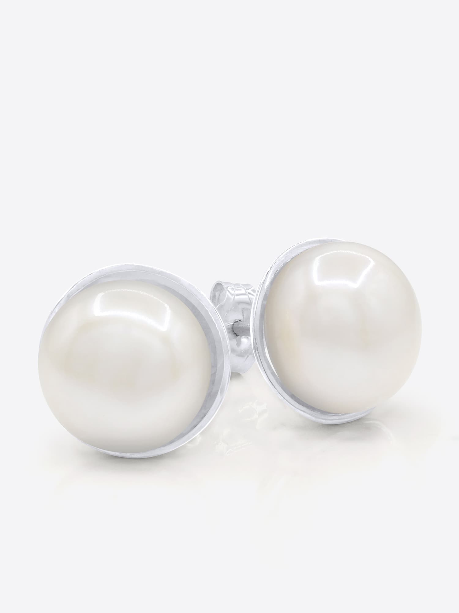 Boucles d'Oreilles Véritables Perles d'Eau Douce Bouton 10-11 mm — Or Blanc 375 Millièmes 1