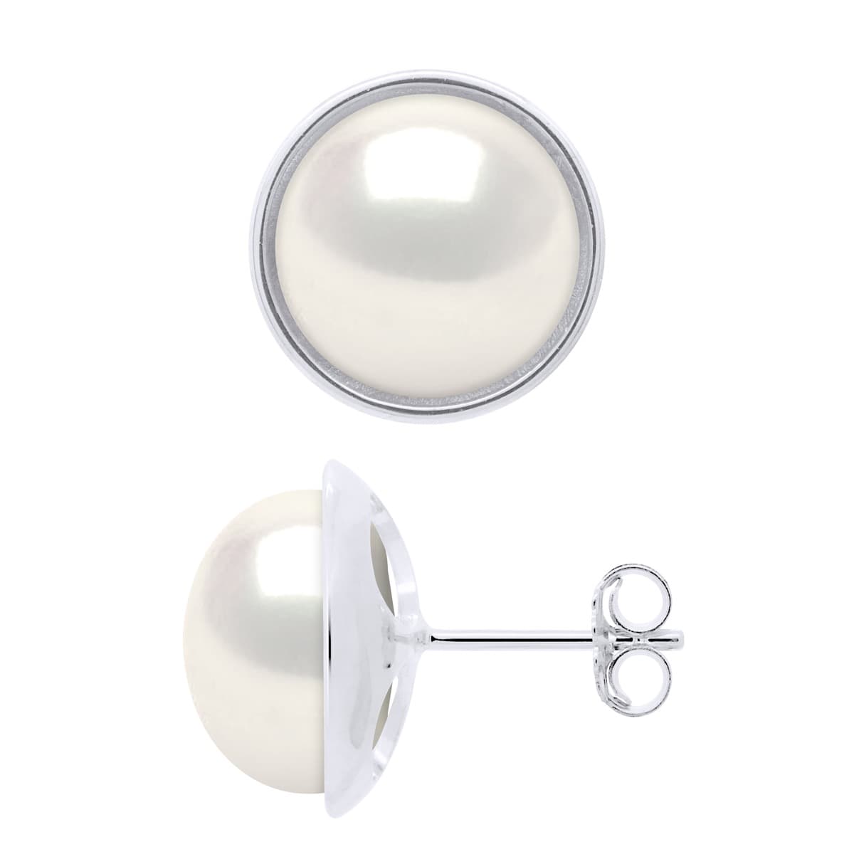 Boucles d'Oreilles Véritables Perles d'Eau Douce Bouton 10-11 mm — Or Blanc 375 Millièmes 4