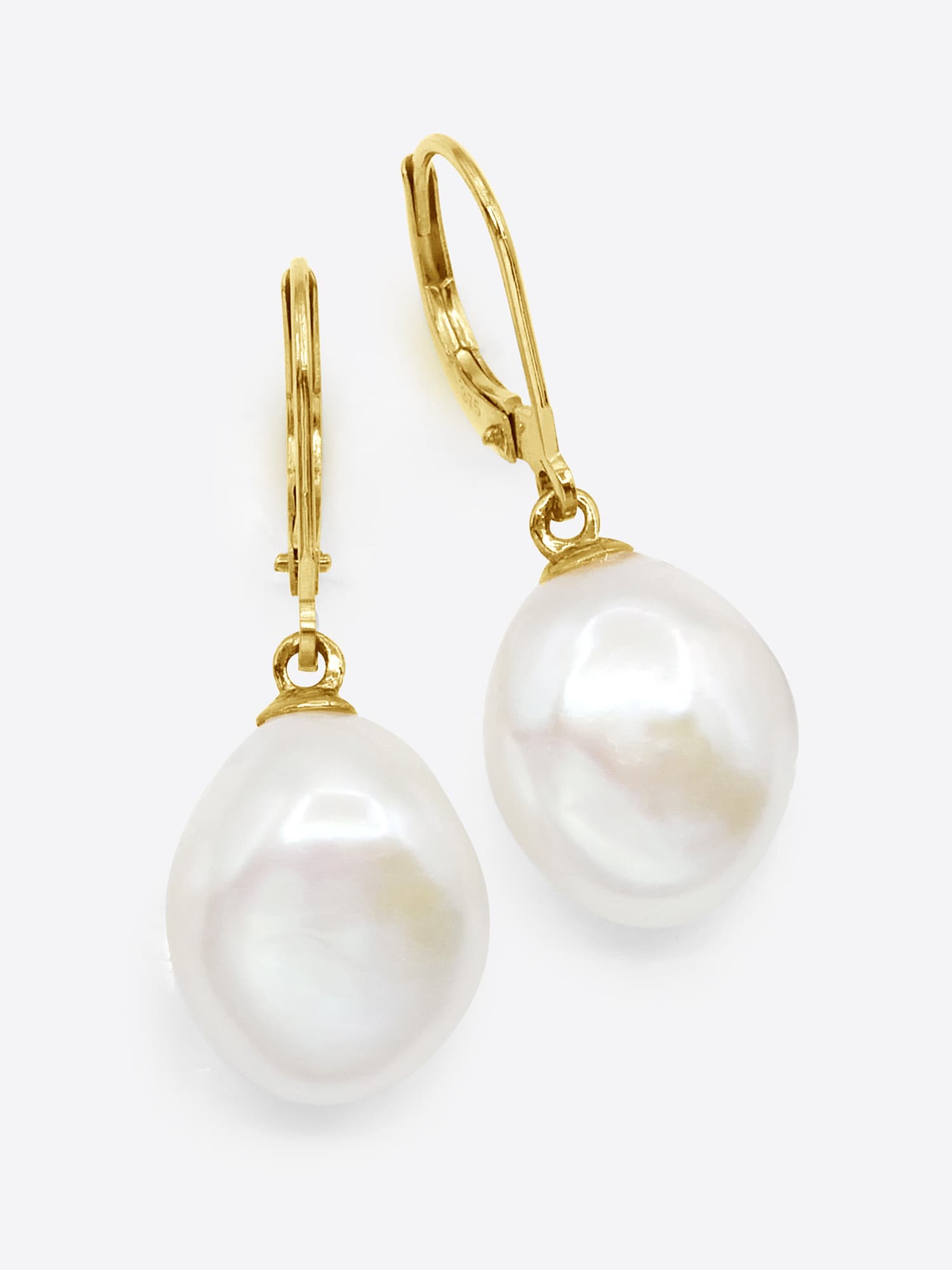 Boucles d'Oreilles Véritables Perles d'Eau Douce Baroques 12-13 mm — Or Jaune 375 Millièmes 1