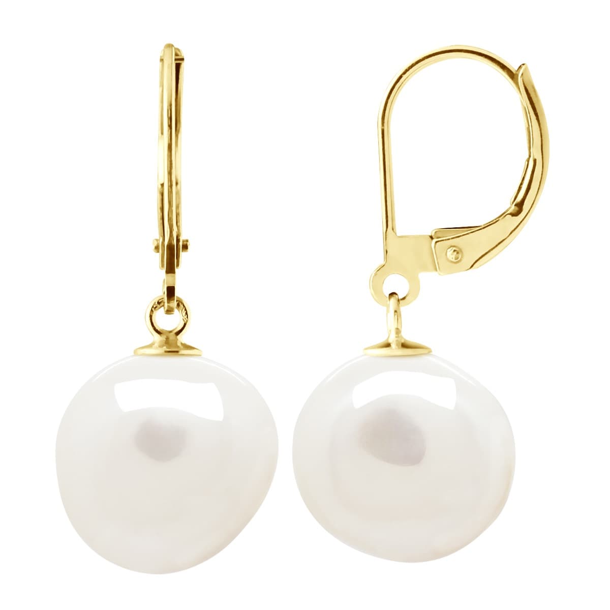 Boucles d'Oreilles Véritables Perles d'Eau Douce Baroques 12-13 mm — Or Jaune 375 Millièmes 4