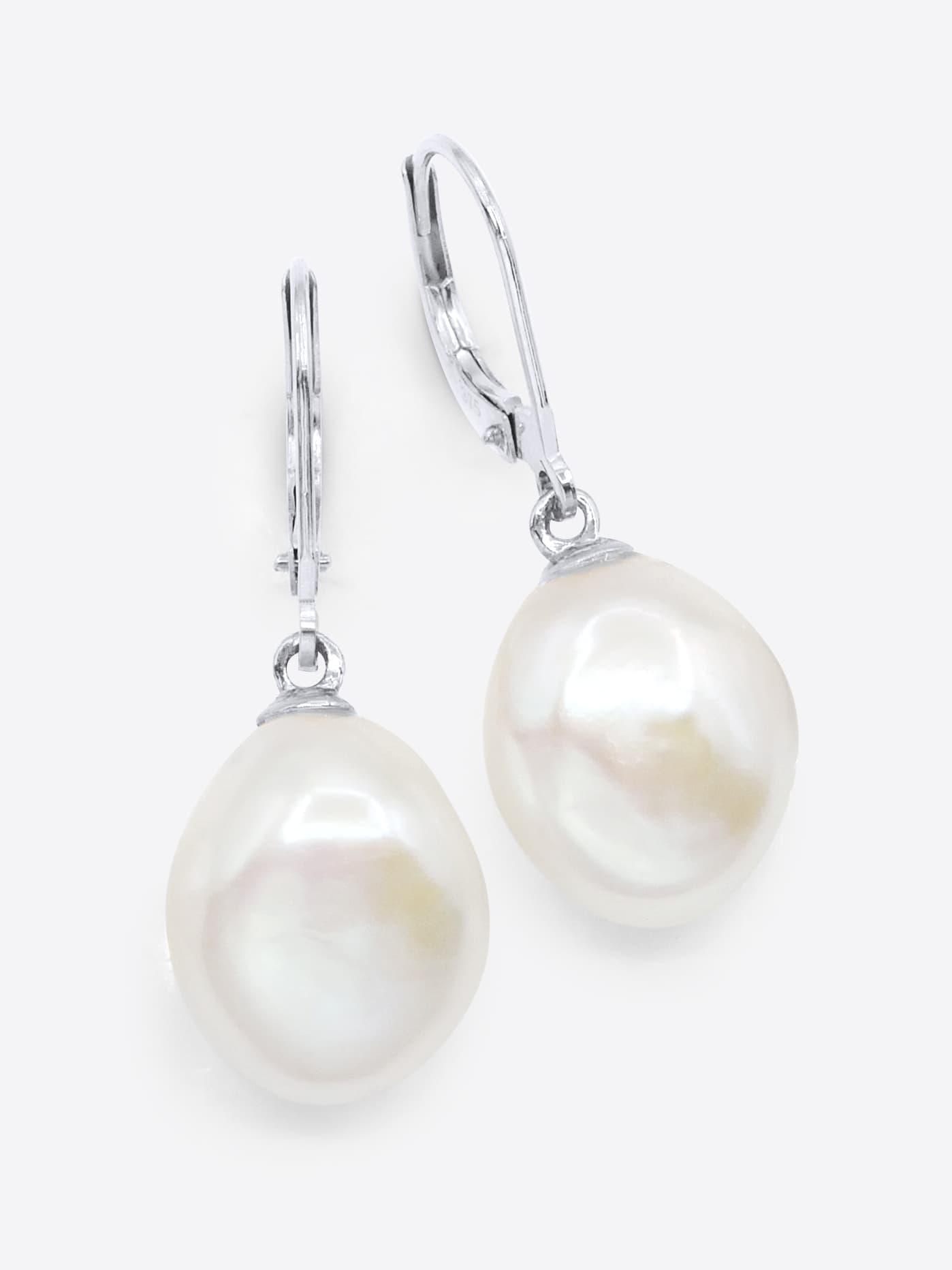 Boucles d'Oreilles Véritables Perles d'Eau Douce Baroques 12-13 mm — Or Blanc 375 Millièmes 1