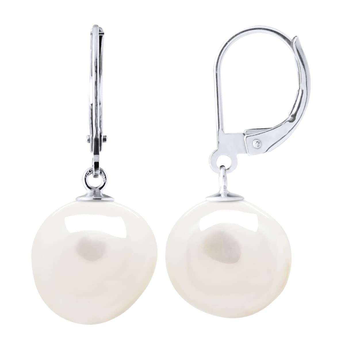 Boucles d'Oreilles Véritables Perles d'Eau Douce Baroques 12-13 mm — Or Blanc 375 Millièmes 5