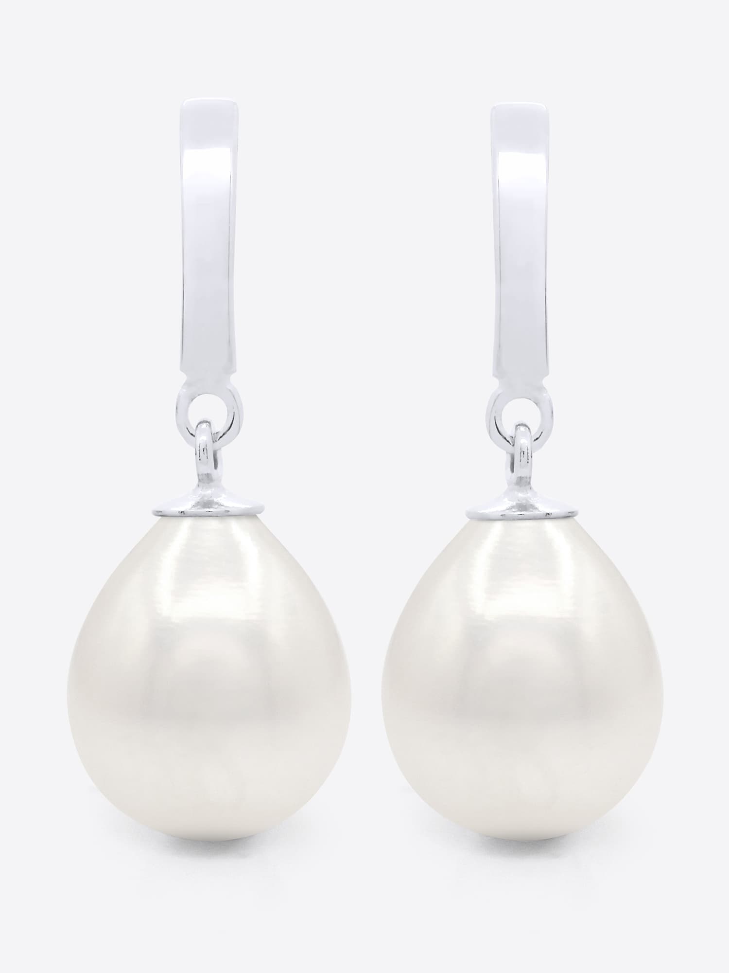 Boucles d'Oreilles Véritables Perles d'Eau Douce Poires 10-11 mm — Or Blanc 375 Millièmes 1