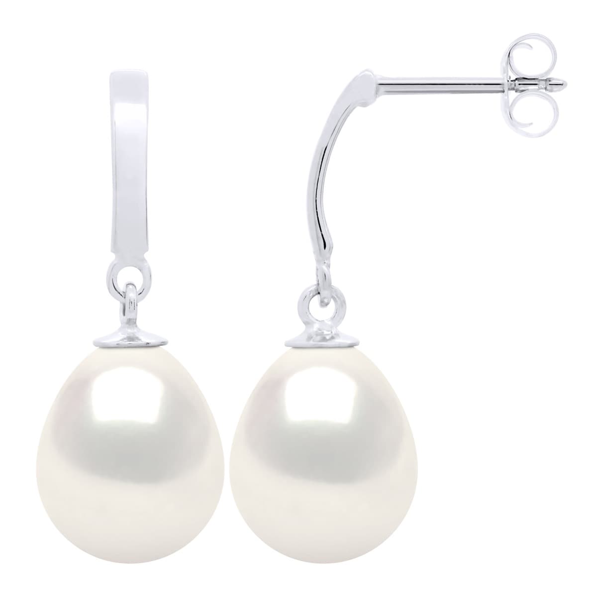 Boucles d'Oreilles Véritables Perles d'Eau Douce Poires 10-11 mm — Or Blanc 375 Millièmes 3