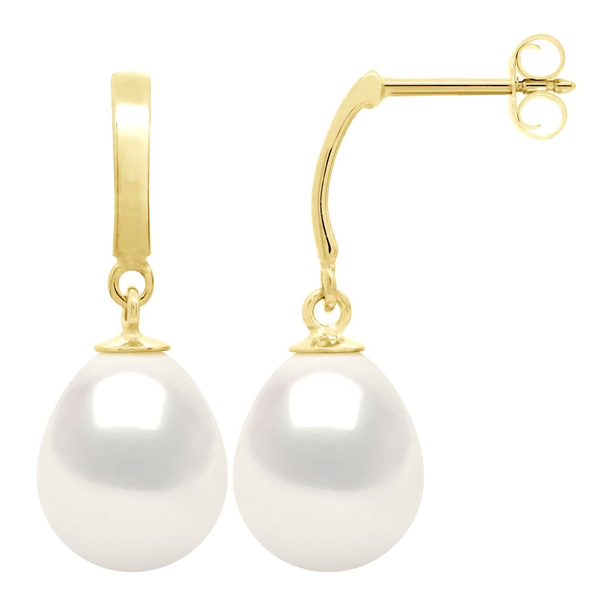 Boucles d'Oreilles Véritables Perles d'Eau Douce Poires 10-11 mm — Or Jaune 375 Millièmes 4