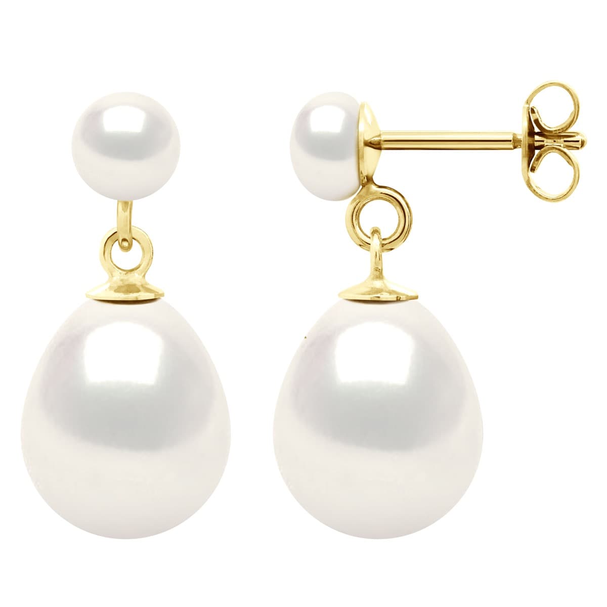 Boucles d'Oreilles Véritables Perles d'Eau Douce Poires 5-6 mm — Or Jaune 375 Millièmes 4